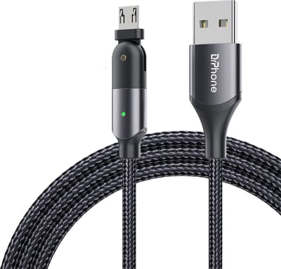 DrPhone D20 - 180º Draaiende Kabel - Nylon Oplaadkabel - Voor Micro USB - Data Transmissie + Laden - 1.2 Meter - Zwart