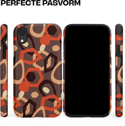 Casetastic hoesje geschikt voor Apple iPhone XR - Dubbellaagse bescherming - Abstracte Retro Vormen - Fashion Case - Donkergrijs Terracotta Taupe