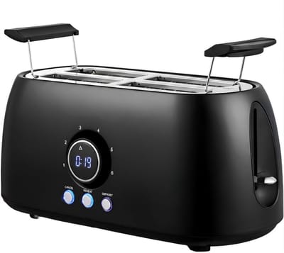 KAD® Broodrooster - Long-Slot Toaster voor 4 Sneden - Instelbare Bruiningsgraad - Zwart - 17cm x 38cm x 18cm