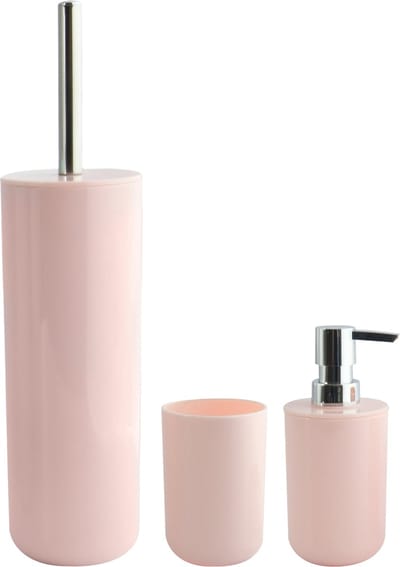 MSV Badkameraccessoire Moods - toiletborstel in houder - beker - zeeppompje - lichtroze - kunststof