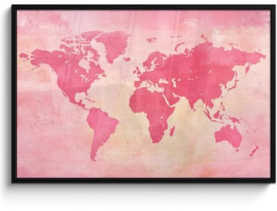 Poster in lijst - Fotolijst 120x80 cm - Posters - Wereldkaart - Roze - Vaag - Posterlijst zwart - Decoratie - Wanddecoratie woonkamer - Muurdecoratie slaapkamer