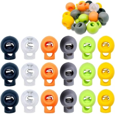 Plastic Koordsluiters - 60 Stuks, Enkele Gat Veerstopper voor Touwtjes, Rugzakken en Creatief Knutselen - 6 Kleuren, Oranje