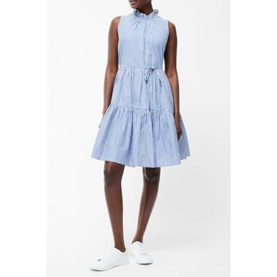 French Connection Tiered Stripe Poplin Dress S Blue/white Maat: 6 | Blousejurken Outlet | Dames | Blauw