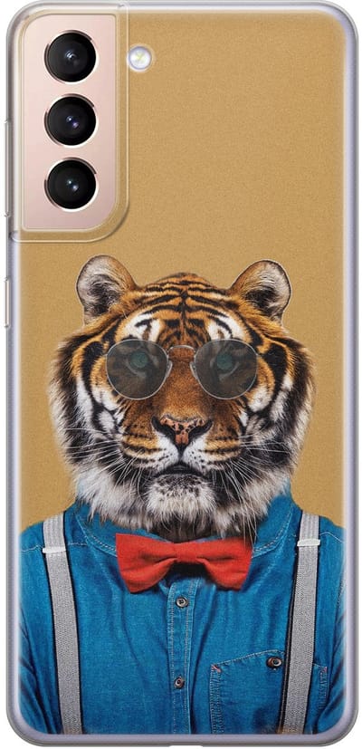 Leuke Telefoonhoesjes - Hoesje geschikt voor Samsung Galaxy S21 - Tijger hipster - Soft case - TPU - Bruin