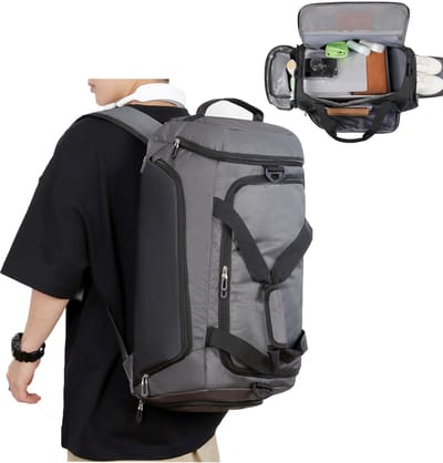 KZQ Fitnessbag rugzak grijs met schoenenvak droog-nat scheiding 54x26x26 cm voor training en reizen