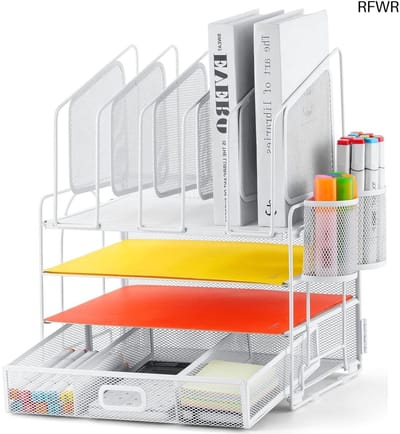 RFWR® Bureau Organizer met 4 Planken en 2 Pennenhouders voor Thuisoffice