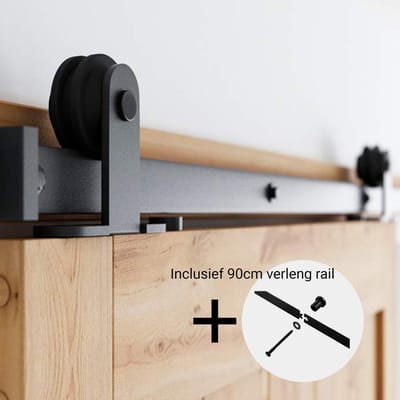 Barnwood Originals Modern bovenop - Schuifdeursysteem - 200cm Rails -Complete set voor 1 deur - Zwart -Staal