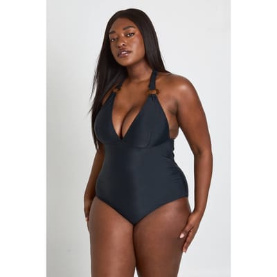 boohoo Dames Plus Badpak Met Diepe Halslijn En Sierdetail | Zwart | Maat: 44