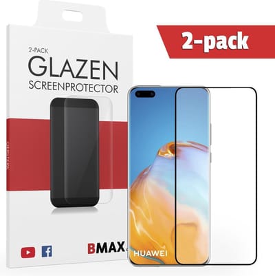 2-pack BMAX geschikt voor de Glazen Screenprotector Huawei P40 Full Cover Glas / Met volledige dekking / Beschermglas / Tempered Glass / Glasplaatje