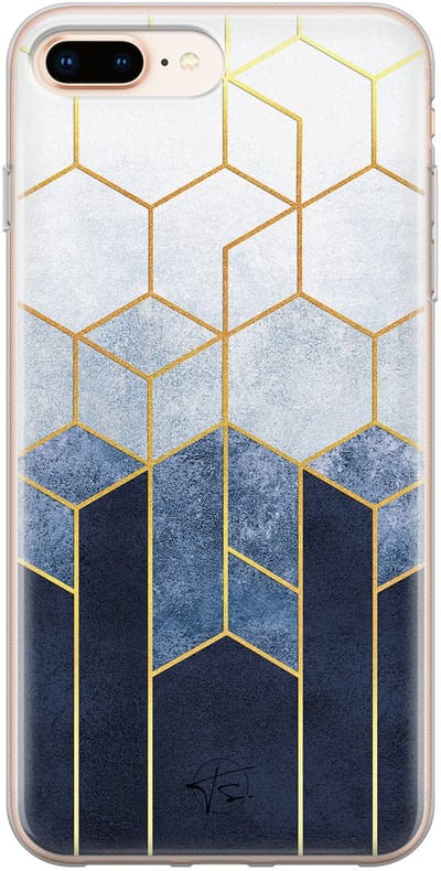 Hoesje geschikt voor iPhone 8 Plus - Geometrisch fade art - Soft Case - TPU - Print - Blauw - Mooie Telefoonhoesjes