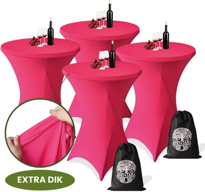 Statafelrok Roze x 4 – ∅80-85 x 110 cm inclusief Opbergtas – Statafelhoes Stretch Stof – Kras- en Vouwvrije Tafelhoezen Extra Dik – Sta Tafelrok – Statafelhoezen Voor Horeca, Evenementen, Feest, Bruiloft en Partijen