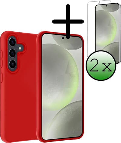 Hoesje Met 2x Screenprotector - Geschikt voor Samsung Galaxy S24 - Sterk & Shockproof - Back Cover - Siliconen Case - Telefoon Hoes - Rood