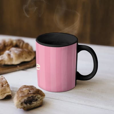Magische Mok - Foto op Warmte Mokken - Koffiemok - Roze - Gestreept - Belle - Magic Mok - Beker - 350 ML - Theemok