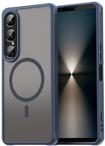 MobyDefend Hoesje - Geschikt voor Sony Xperia 1 VII - Case Geschikt voor MagSafe - Mat Transparant Met Gekleurde Rand - Blauw