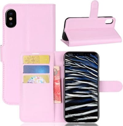Book Case voor Apple iPhone X | Xs Hoesje Lichtroze met opbergvakjes