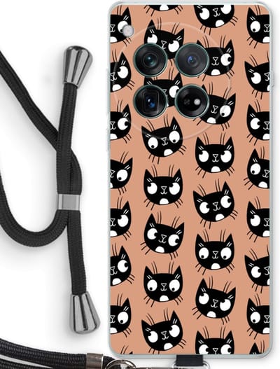 Case Company® - Hoesje met koord geschikt voor OnePlus 12r hoesje met Koord - Kat - Telefoonhoesje met Zwart Koord - Bescherming aan alle Kanten en Over de Schermrand