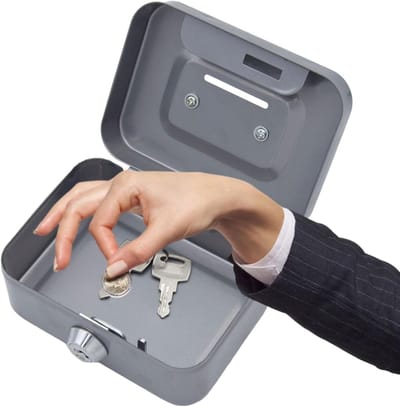 Spaarpot Met Sleutel - Geldkistje Beveiligd - Geld Bewaren - Stevig Metaal - 22B x 7D x 7H cm - Grijs