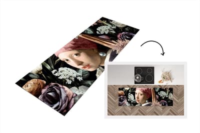 Keukenloper - Loper keuken - Meisje met de parel - Vermeer - Bloemen - 150x50 cm - Keukenloper vinyl