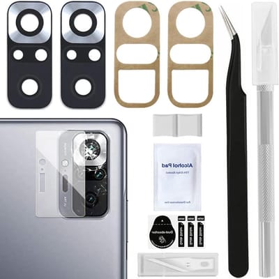 Ronte - Achterkant Camera Glas Lens Vervanging voor Xiaomi Redmi 10 Pro - Inclusief Lijm, Pincet en Doek - Zwart - 11 Stuks