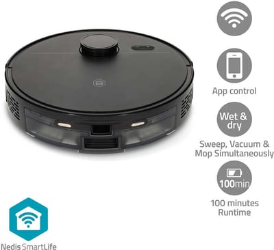 Nedis SmartLife Robotstofzuiger - 4500 Pa Zuigkracht - Dweilfunctie - met App - Zwart
