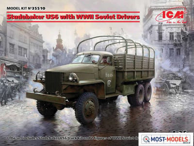 ICM Modelbouwpakket Militaire voertuigen - 35510 Studebaker US6 with WWII Soviet Drivers Plastic - 1:35 - Modelbouw