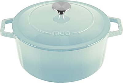 MOA Gietijzeren Braadpan - 5,7L Stoofpot - Voor Alle Warmtebronnen incl. Inductie - Met Deksel - Ø 26cm - Anti-Aanbaklaag - PFAS-vrij - Lichtblauw