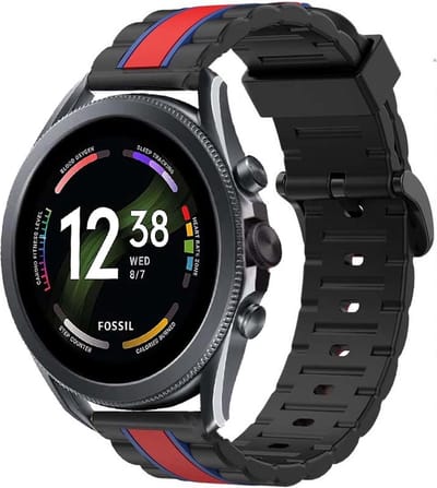 Strap-it Special Edition siliconen bandje - geschikt voor Fossil Gen 6 44mm / Gen 5e 44mm / Gen 5 - zwart/rood/blauw