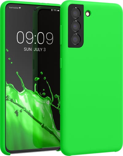 kwmobile telefoonhoesje geschikt voor Samsung Galaxy S21 - Hoesje met siliconen coating - Smartphone case in neon groen