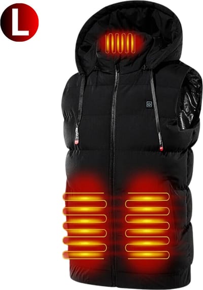 Bovista Verwarmde Bodywarmer - Heated Vest - Elektrische Bodywarmer - Rits Capuchon - Water Afstotend - Oplaadbaar - Unisex - Maat L - Zwart