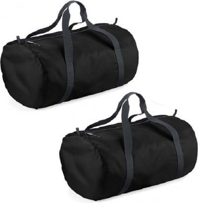 2x stuks zwarte ronde polyester sporttas/weekendtas 32 liter - Reistas - 50 x 30 x 26 cm