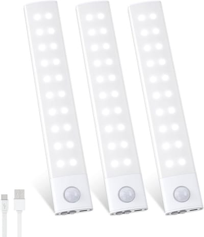 Dimbare Led Kastlamp met Bewegingsmelder - 20 cm, Oplaadbaar en Draadloos - Verlichting voor Keuken, Trap en Hal (Set van 3)