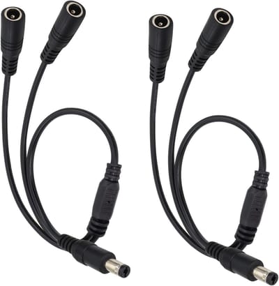 Y-kabel 1 naar 2 DC Splitter 5.5 x 2.1 Male naar 2 Female Verlengkabel 40cm voor Bewakingsapparatuur, Routers en Laptops (2 Stuks)