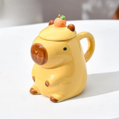 Tasse à eau Capybara Mignon Tasse Capybara Fille Enfants Dessin animé Mignon Tasse Créative Drôle Tasse en Céramique 450ml yellow