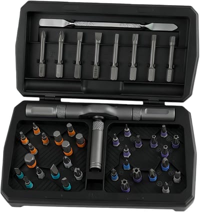 Ratelschroevendraaier Set - Multifunctioneel Gereedschap - Precisie Reparatie - Magnetische Bits - 43 Delig - Grijs