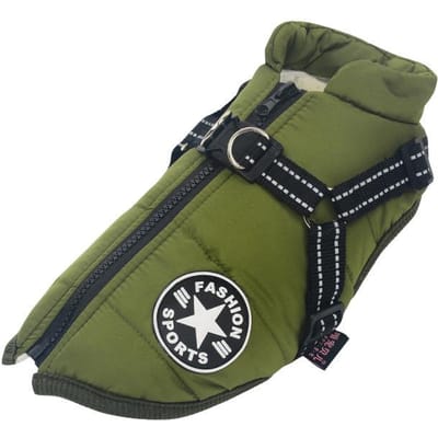 Grande veste d'hiver pour chien avec harnais Vêtements chauds pour chien Idéal pour Labrador Imperméable Manteau pour grand chien Tenues pour Chihuahua Bouledogue Français XXXL vert