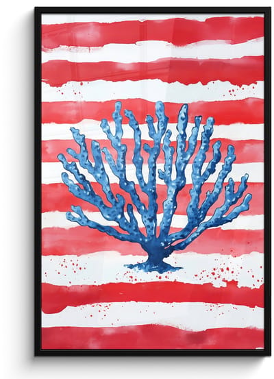 Poster in lijst - Fotolijst 80x120 cm - Posters - Koraal - Verfstructuur - Rood - Blauw - Posterlijst zwart - Decoratie - Wanddecoratie woonkamer - Muurdecoratie slaapkamer