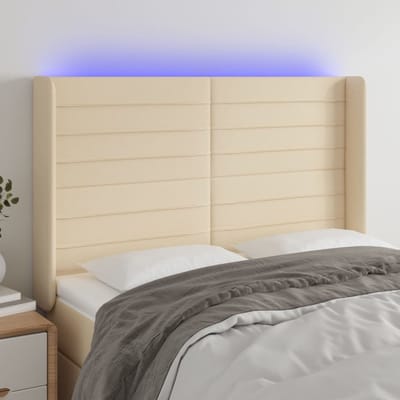 vidaXL - Hoofdbord - LED - 147x16x118/128 - cm - stof - crèmekleurig