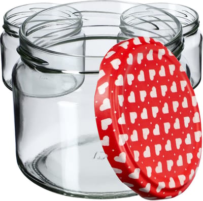 KADAX Inmaakpotten met schroefdeksel, jampotten, 330 ml, voorraadpotten voor jam, honing, potten met schroefsluiting, hart, 10 stuks