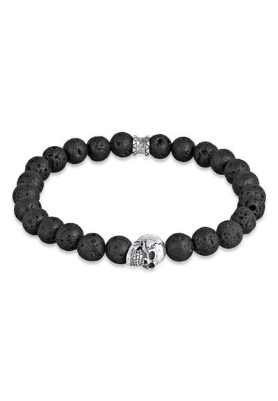KUZZOI - Armband - Mannen doodskop Cool met lava kralen in 925 Sterling Zilver - Heren