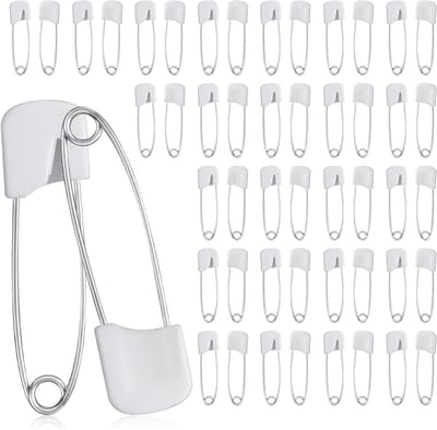 50 Stuks Veiligheidspinnen 40mm voor Luiers, Kleding en Knutselen - Witte Plastic Kop met Sluiting