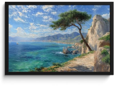 Poster in lijst - Fotolijst 60x40 cm - Posters - Rotsen - Kustlijn - Boom - Bergen - Posterlijst zwart - Decoratie - Wanddecoratie woonkamer - Muurdecoratie slaapkamer