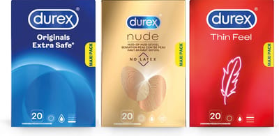 Durex - 60 stuks Condooms - Extra Safe 1x20 stuks - Nude No Latex 1x20 stuks - Thin Feel 1x20 stuks - Voordeelverpakking