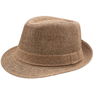 Middelgrote Linnen Gekrulde Jazz Hoed Zomer Britse Retro Tophoed Buiten Effen Effen Linnen Zonneklep Hoed Feest Fedoras Pet brown