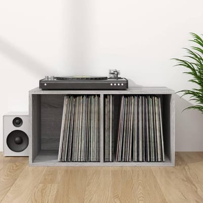 Vinyl Opbergdoos - LP Opbergkast - Muziek Collectie - Stevige Achterwand - 71x34x36 cm - Grijs Sonoma