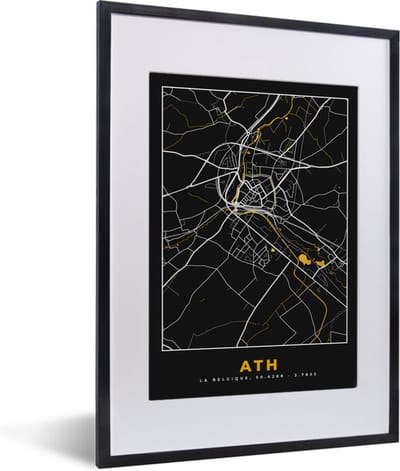Fotolijst incl. Poster - Stadskaart - Ath - Plattegrond - Goud - Kaart - 30x40 cm - Posterlijst