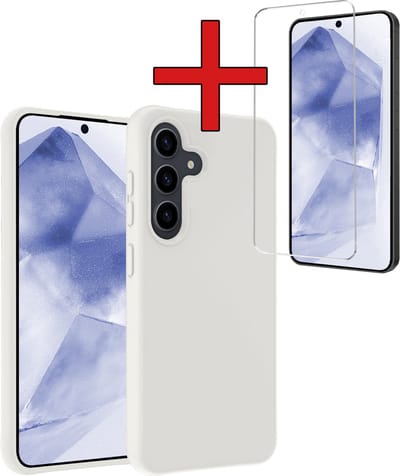 Hoesje - Met Screenprotector - Geschikt voor Samsung Galaxy A55 - Sterk & Shockproof - Telefoon Hoes - Back Cover - Siliconen Case - Telefoonhoes - Wit