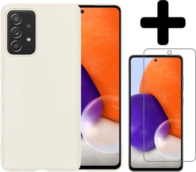 Hoesje - Met Screenprotector - Geschikt voor Samsung Galaxy A72 - Sterk & Shockproof - Back Cover - Siliconen Case - Telefoon Hoes - Telefoonhoesjes - Wit