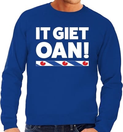 Blauwe trui / sweater Friesland vlag - It Giet Oan - heren - Fryslan - elfstedentocht S