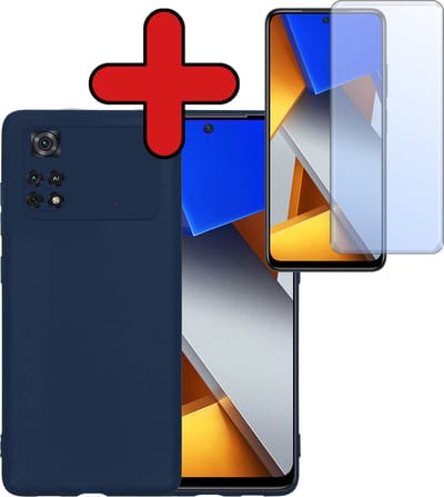 Hoesje - Met Screenprotector - Geschikt voor Xiaomi Poco X4 Pro 5G - Sterk & Shockproof - Telefoon Hoes - Back Cover - Siliconen Case - Telefoonhoes - Donkerblauw