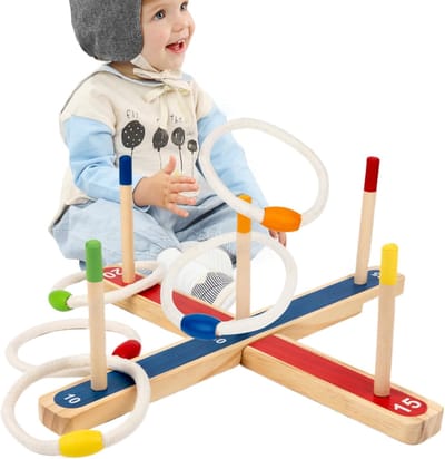 Werpringen spel - Doelring spel - Buiten spelen - Houten materiaal - 416 x 96 x 62 cm - Kleurrijk